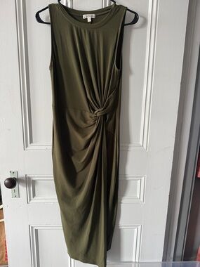 Sleeveless Twist-Front Olive Green Midi Dress by Nine Britton (from StitchFix)